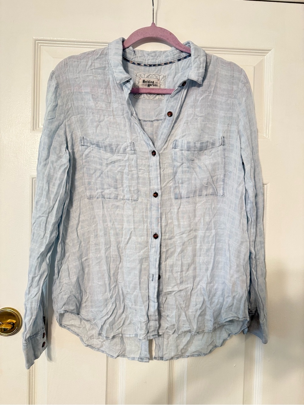 Light Blue Button Front Women's Top